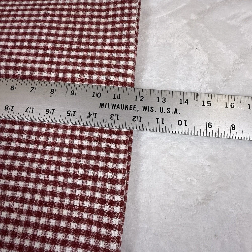 Vintage Gingham Kitchen Towel Napkin Lot Burgundy White Woven Check Set of 8
